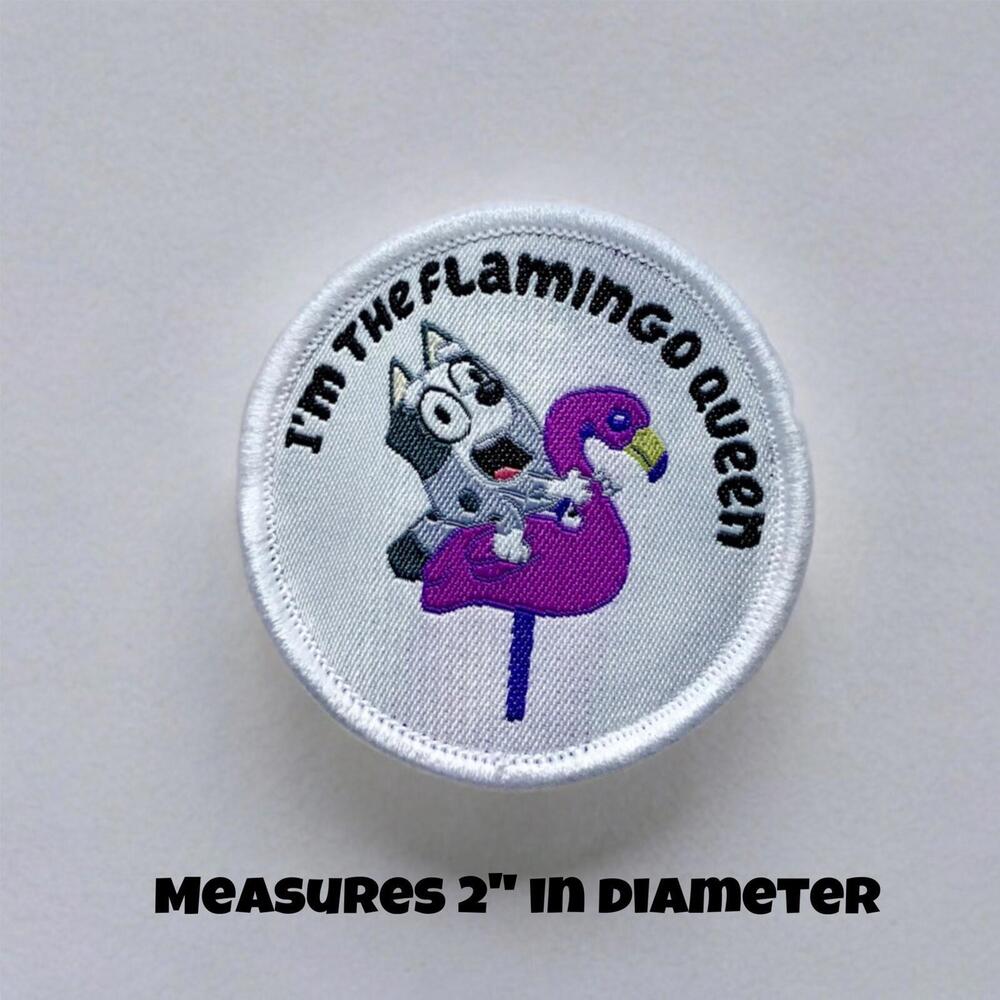 Bluey Muffin “I’m The Flamingo Queen” Iron On Patch, 2” - Picture 3 of 5